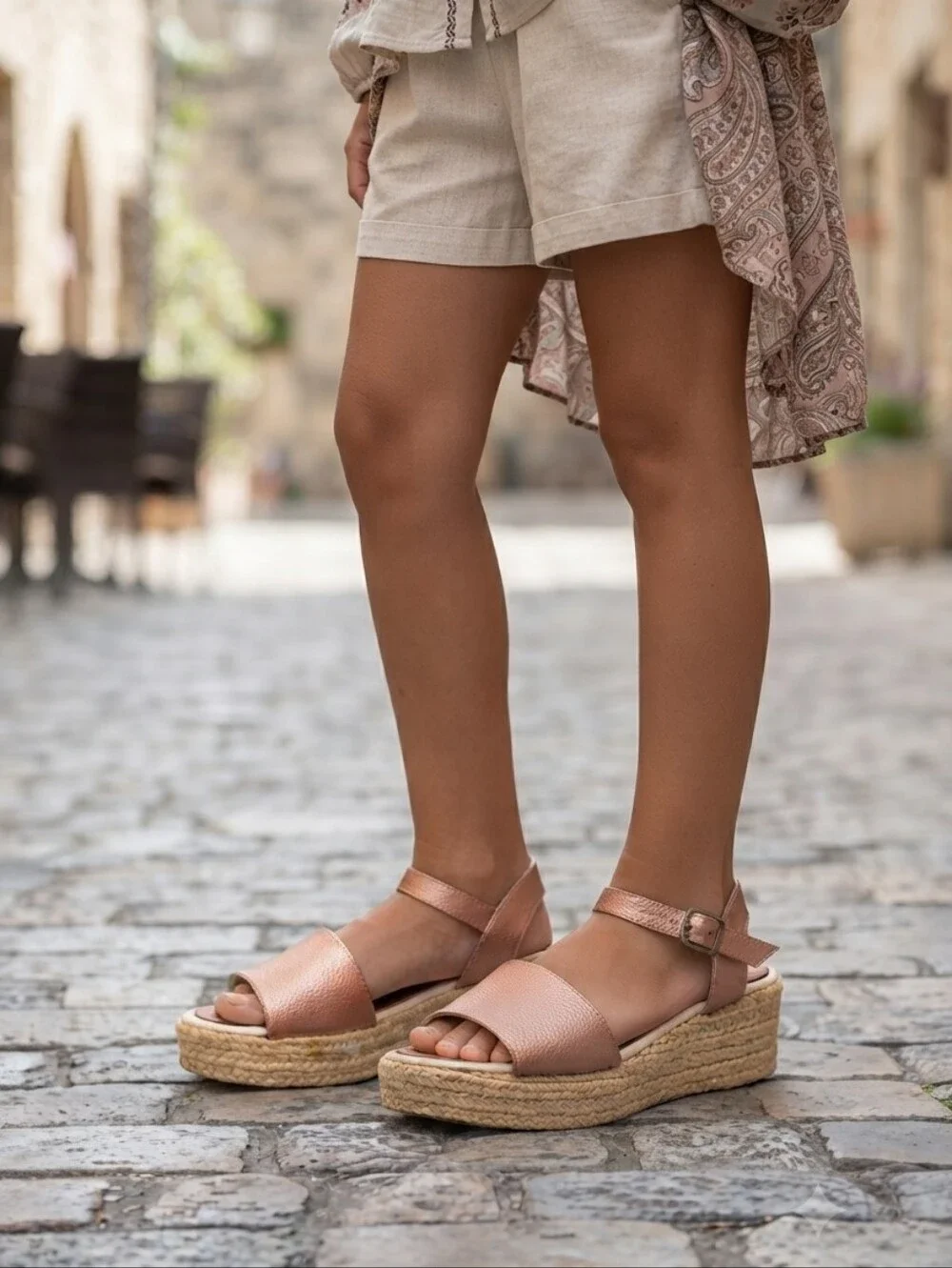 Rose Gold Espadrille Wedge Sandal